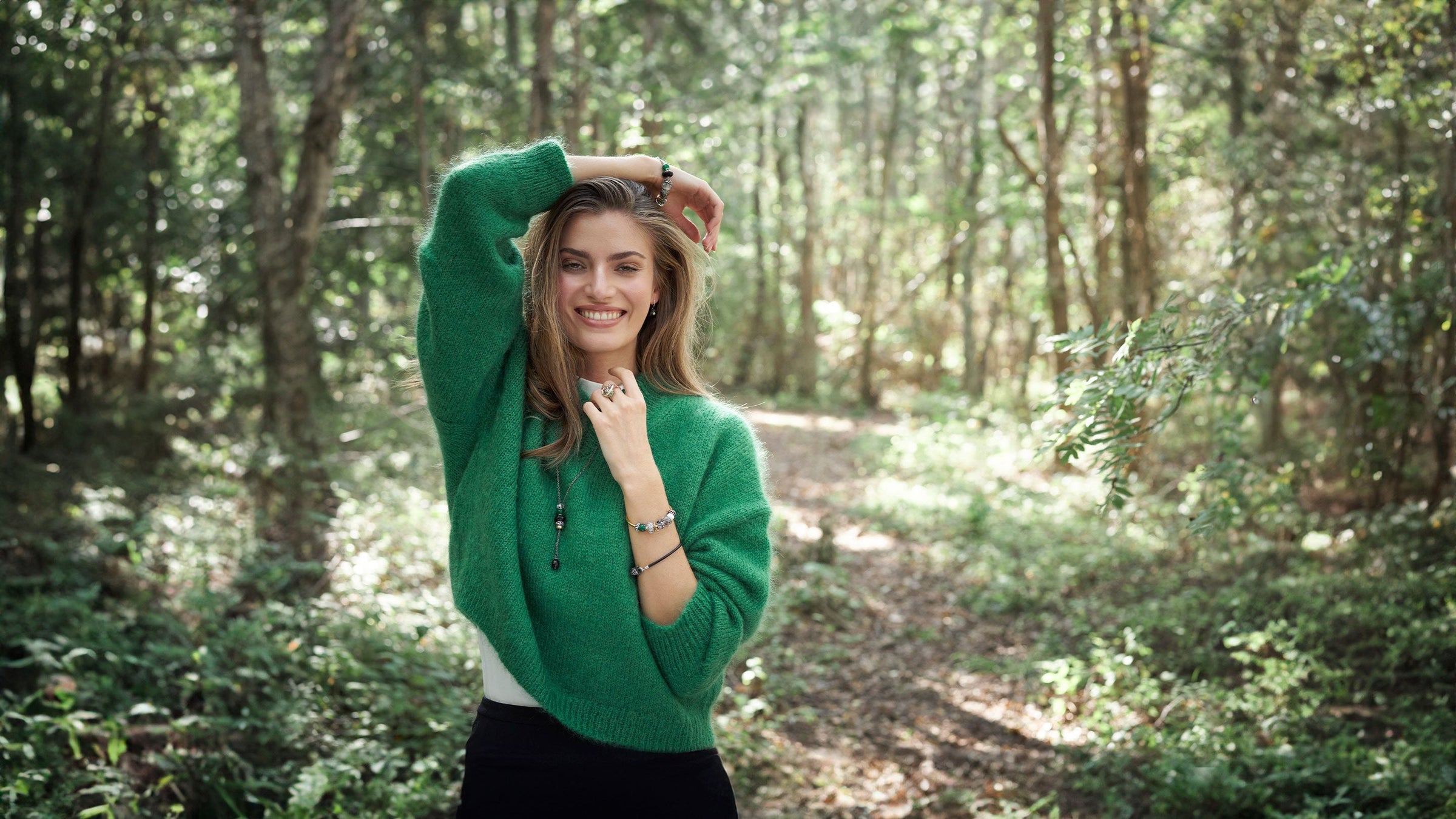 Trollbeads model in a forest