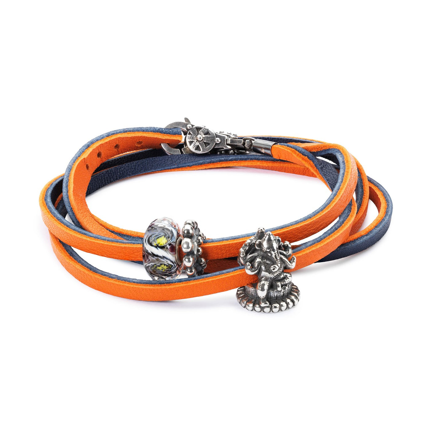 Leather Bracelet Orange/Navy